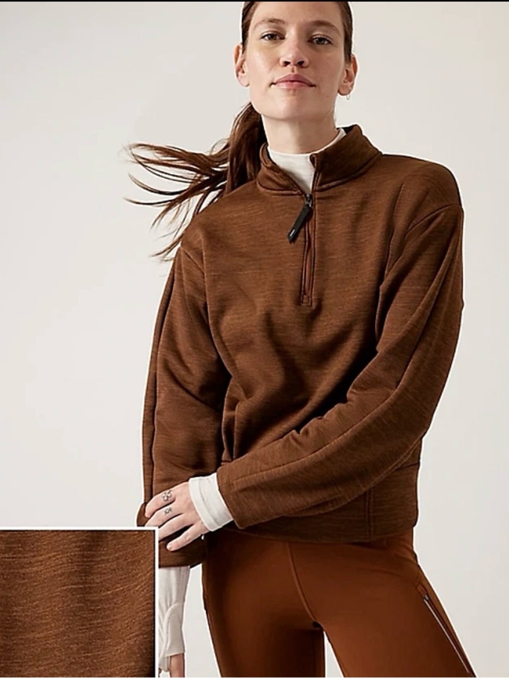 Athleta Altitude Polartec half zip women's relaxed fit sweatshirt M Mahogany